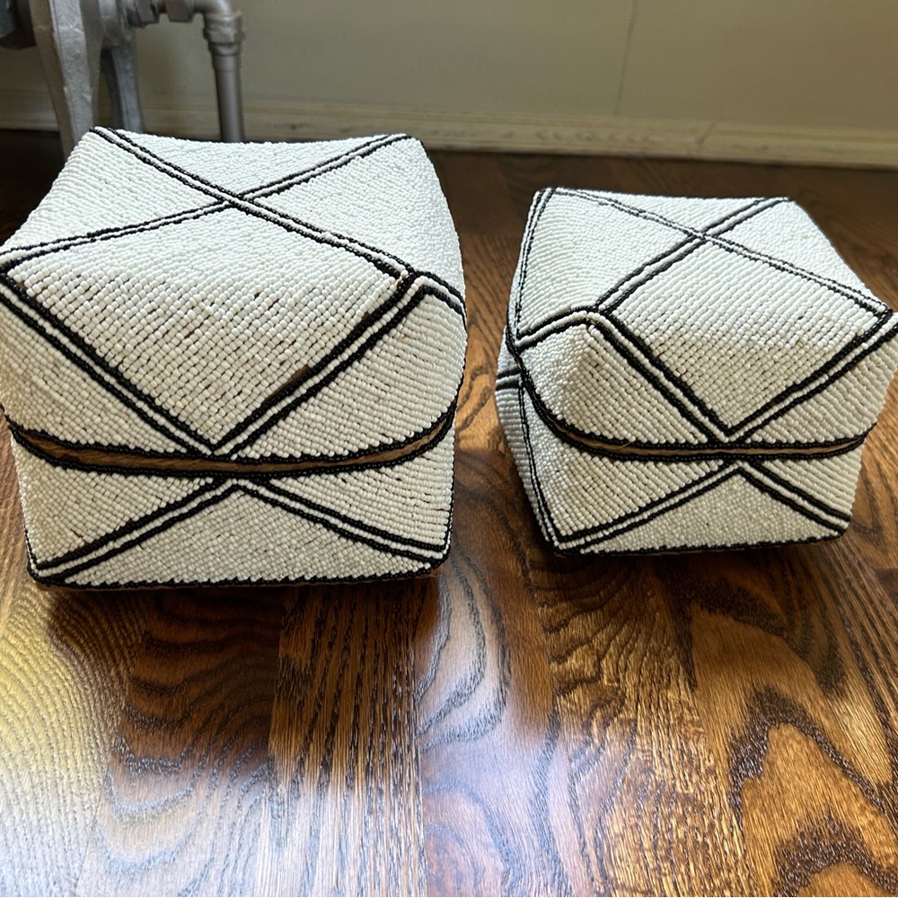 Two hand beaded Bali baskets from Saffron and Poe retail price $90